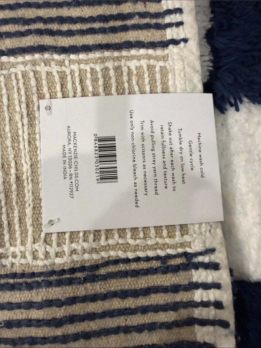 MacKenzie-Childs Navy and White Checkered Bath Rug